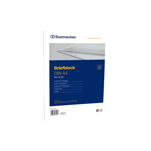 4003630139115 - Briefblock 2304 Lineatur 28   kariert A4 70g weiß 50 Blatt 4003630139115 Soennecken