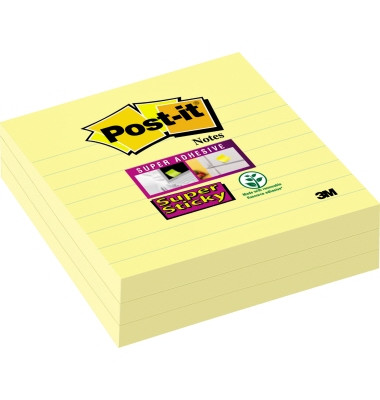 Haftnotizen 675-3SCY, Super Sticky Notes, 101x101mm, gelb, liniert, quadratisch