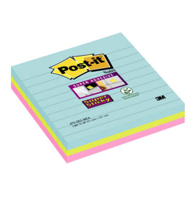 Haftnotizen 675-S3M, Super Sticky Miami, 101x101mm, 3-farbig sortiert, liniert, quadratisch