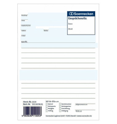 Gesprächsnotiz 1115 DIN A5 50Blatt weiß Gesprächsnotiz 1115 DIN A5 50Blatt weiß