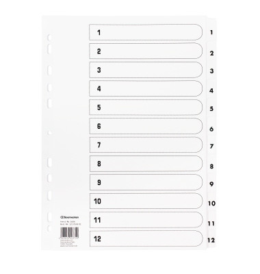 Kartonregister 1606, 1 bis 12, A4, 170 g/m&sup2;, wei&szlig;e Taben, 12-teilig