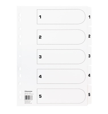 Kartonregister 1604, 1 bis 5, A4, 170 g/m&sup2;, wei&szlig;e Taben, 5-teilig