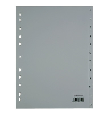 Kunststoffregister 1529 1-12 A4 0,12mm graue Taben 12-teilig