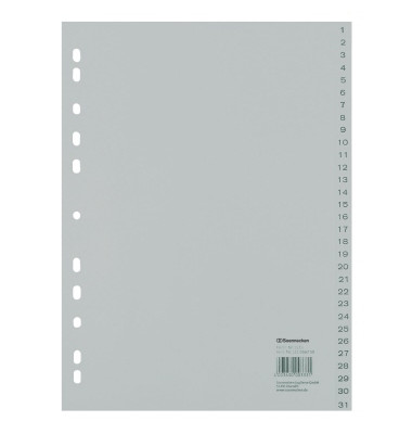 Kunststoffregister 1525, 1 bis 31, A4, 120µm, graue Taben, 31-teilig