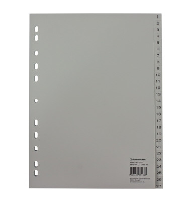 Kunststoffregister 1549, 1 bis 54, A4, 120&micro;m, graue Taben, 54-teilig