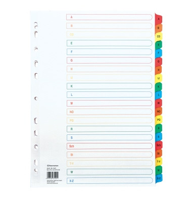 Kartonregister 1587, A bis Z, A4, 170 g/m², farbige Taben, 20-teilig