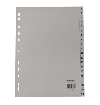 Kunststoffregister 1617, 1 bis 20, A4, 120&micro;m, graue Taben, 20-teilig
