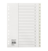 Kunststoffregister 2117, 1 bis 15, A4, 120&micro;m, wei&szlig;e Taben, 15-teilig