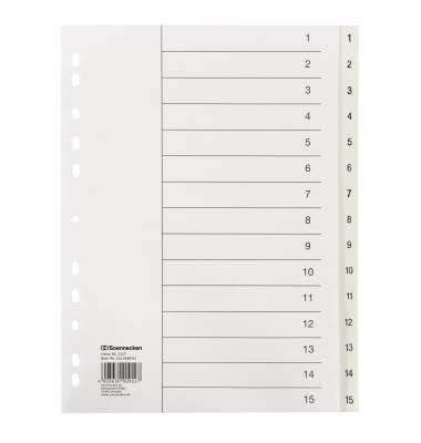 Kunststoffregister 2117, 1 bis 15, A4, 120&micro;m, wei&szlig;e Taben, 15-teilig