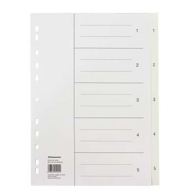 Kunststoffregister 2114, 1 bis 5, A4, 120&micro;m, wei&szlig;e Taben, 5-teilig