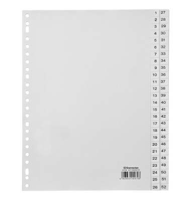 Kunststoffregister 2119, 1 bis 52, A4, 120µm, weiße Taben, 52-teilig