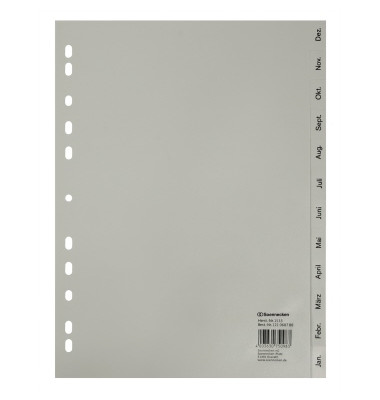 Kunststoffregister 1533, Dez bis Jan, A4, 120&micro;m, graue Taben, 12-teilig