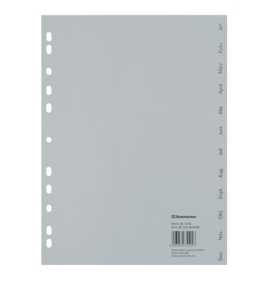 Kunststoffregister 1534, Jan bis Dez, A4, 120µm, graue Taben, 12-teilig