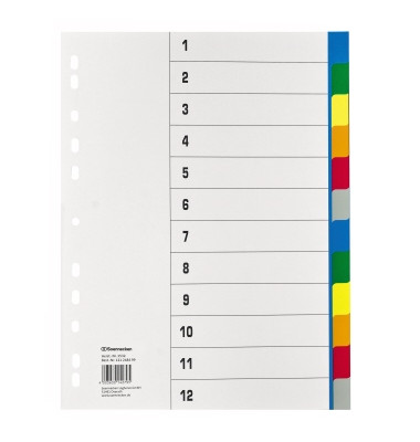 Kunststoffregister 1532, 12-teilig blanko, A4, 115&micro;m, farbige Taben, 12-teilig