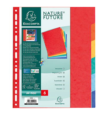Kartonregister 2406E, 6-teilig blanko, A4+, 225 g/m², farbige Taben, 6-teilig