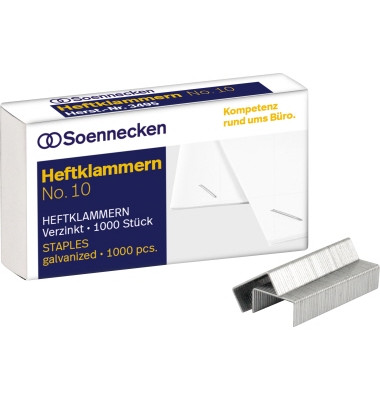 Heftklammern No. 10, 3495, Stahldraht verzinkt, Heftleistung 10 Blatt max.