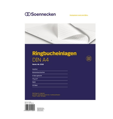 Ringbucheinlagen 2316, liniert, A4, 70g, 4-fach-Lochung