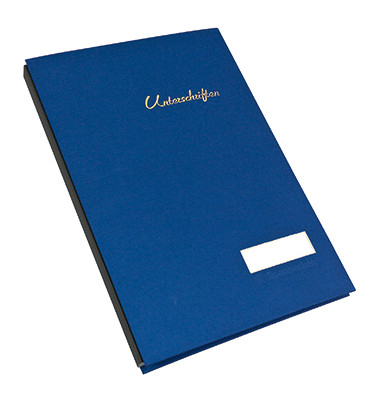 Unterschriftenmappe 1491, A4 20 F&auml;cher Leinen blau + schwarz