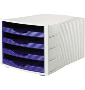 Schubladenbox 1550 lichtgrau/blau 4 Schubladen offen