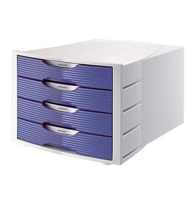 Schubladenbox 1553 lichtgrau/blau 4 Schubladen geschlossen
