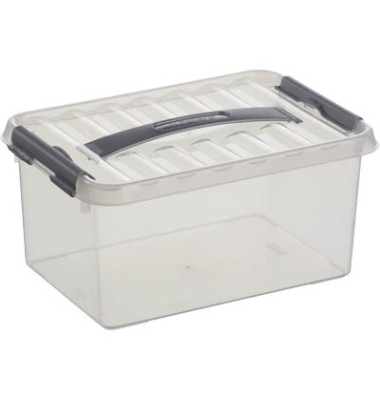 Aufbewahrungsbox Q-line H6160102, 6 Liter mit Deckel, für A5, außen 300x200x140mm, Kunststoff transparent