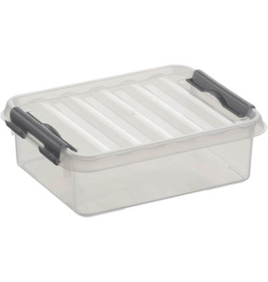 Aufbewahrungsbox Q-line H6162302, 1 Liter mit Deckel, für A6, außen 200x150x60mm, Kunststoff transparent Aufbewahrungsbox Q-line H6162302, 1 Liter mit Deckel, für A6, außen 200x150x60mm, Kunststoff transparent