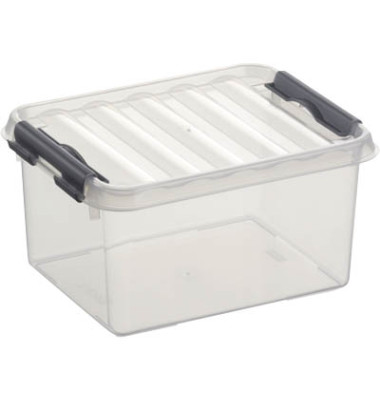 Aufbewahrungsbox Q-line H6162402, 2 Liter mit Deckel, für A6, außen 200x150x100mm, Kunststoff transparent Aufbewahrungsbox Q-line H6162402, 2 Liter mit Deckel, für A6, außen 200x150x100mm, Kunststoff transparent