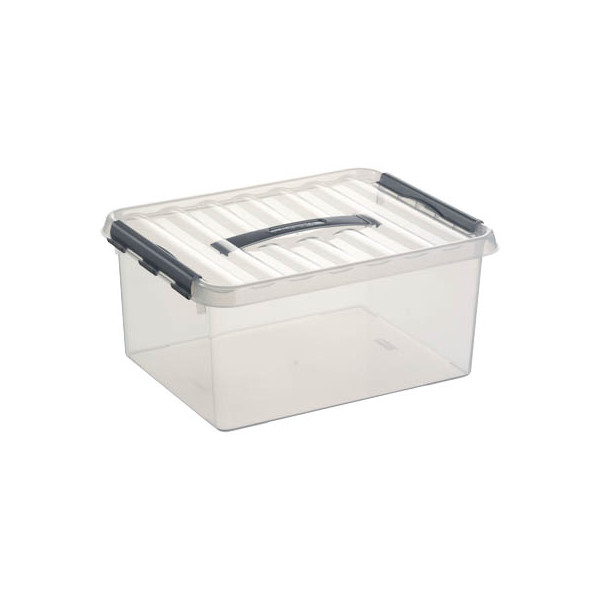 8711112783003 - helit the q-line Aufbewahrungsbox mit Deckel transparent Lebensmittelechte stapelbare Kunststoffbox mit Klickverschluss 1 Box mit Tragegriff 15 Liter