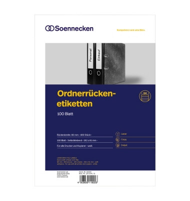 R&uuml;ckenschilder 66308, wei&szlig;, schmal/kurz, 38x192mm, selbstklebend