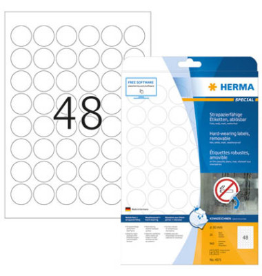 Folienetiketten Special 4571, wei&szlig;, &Oslash; 30mm, rund