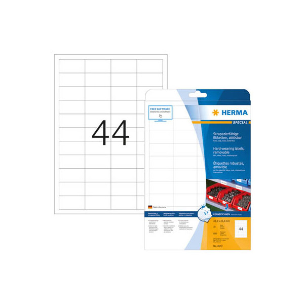4008705045728 - Folienetiketten HERMA 4572 selbstklebend wiederablösbar wetterfest bedruckbar B 483 x H 254 mm weiß 880 Stück 20 Blatt