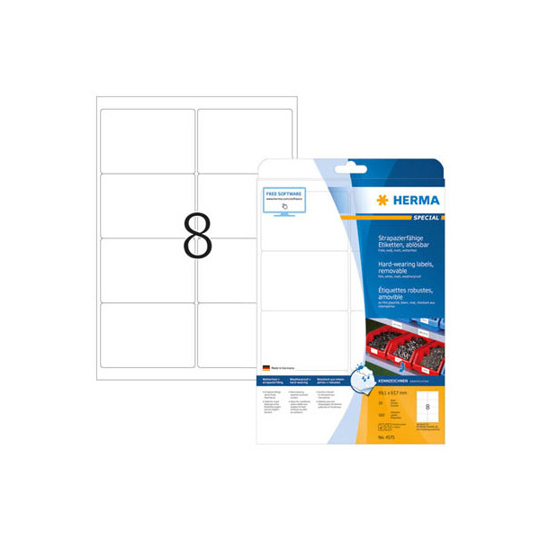 4008705045759 - Folienetiketten HERMA 4575 selbstklebend wiederablösbar wetterfest bedruckbar B 991 x H 677 mm weiß 160 Stück 20 Blatt