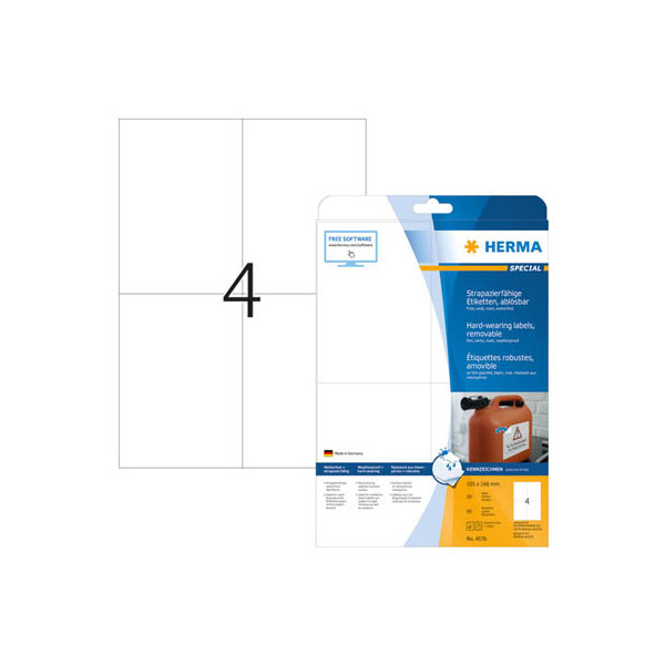 4008705045766 - Folienetiketten Special Nr 4576 105 x 148 mm wetterfest bedruckbar matt 80 Stück auf 20 Blatt
