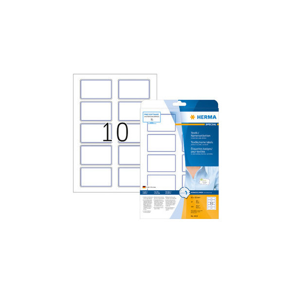 4008705044103 - HERMA Namensetiketten ablösbar A4 800 x 500 mm weiß blauer Rand trennbar Acetatseide bedruckbar