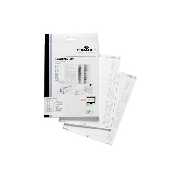 4005546107547 - Einsteckschild Namensschild badgemaker® 65 x 30 mm (b x h) Karton weiß 360 St Pack Maße 65 x 30 mm (b x h) - Durable