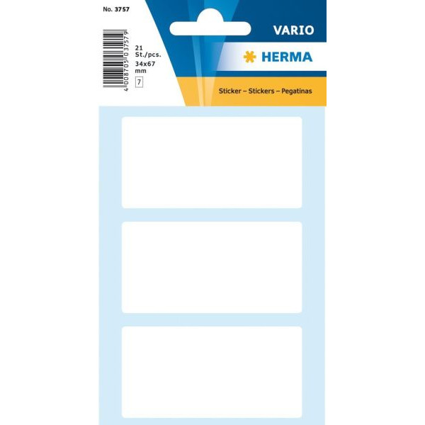 10 Stück Herma Etiketten VARIO 3757, weiß 34x67mm, rechteckig,  4008705037570 Herma 21 Stück