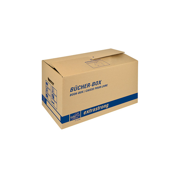 4033657960805 - Transportbox Bücher-Box besonders stabil verstärkte Tragegriffe doppelter Boden Beschriftungsfelder B 580 x T 300 x H 340 mm Wellpappe braun
