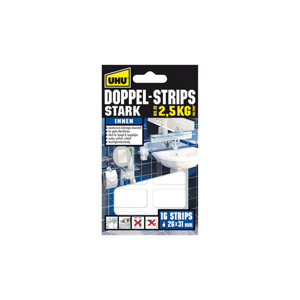 6 Stück UHU Klebestrips 45380 STARK, 16 Stück, 31x26mm (BxL), doppelseitig, permanent 4026700453805 UHU 16 Stück