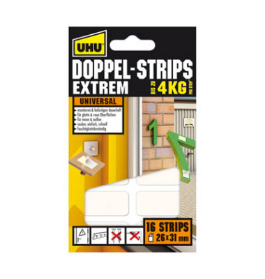 Klebestrips 45450 EXTREM, 16 St&uuml;ck, 31x26mm (BxL), wiederabl&ouml;sbar