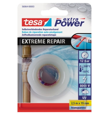 Gewebeband Tesapack extra Power Extreme Repair 56064-00003-00, 19mm x 2,5m, transparent