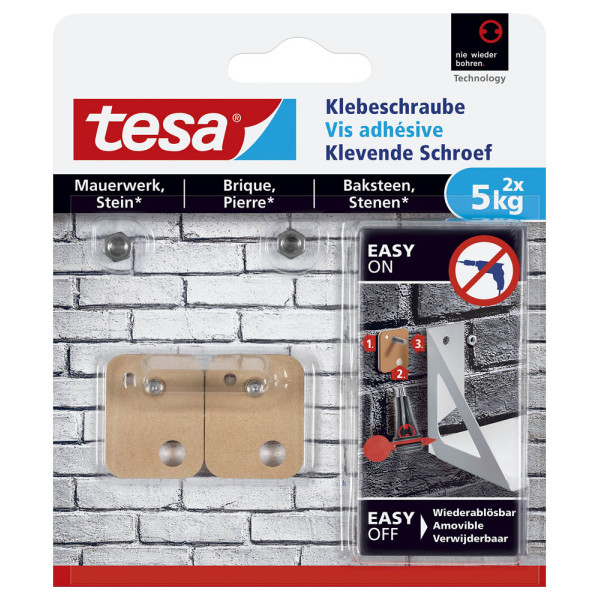 4042448340696 - Klebeschraube tesa® für Mauerwerk & Stein im Innen- & Außenbereich Haftkraft bis 5 kg ablösbar viereckig 2 Stück
