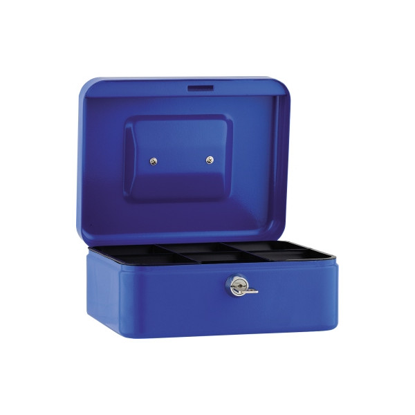 4003969904873 - Geldkassette 20 x 9 x 16 cm (B x H x T) 6 Fächer für Hartgeld mit Schloss Stahl blau
