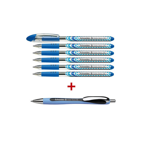 4004675097187 - AKTION Kugelschreiber Slider Basic blau transparent Schreibfarbe blau 6 St + GRATIS Slider Kugelschreiber Rave XB blau