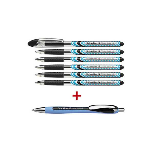4004675096906 - AKTION Kugelschreiber Slider Basic schwarz transparent Schreibfarbe schwarz 6 St + GRATIS Slider Kugelschreiber Rave XB schwarz