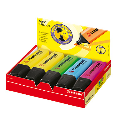 Textmarker-Set BOSS ORIGINAL, 70/10-1, Etui, 10-farbig sortiert, 2-5mm Keilspitze Textmarker-Set BOSS ORIGINAL, 70/10-1, Etui, 10-farbig sortiert, 2-5mm Keilspitze