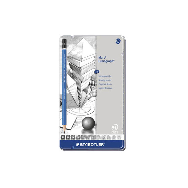 5 Stück Staedtler Bleistift-Set Mars Lumograph 100, 100 G12, Härte 6B,5B,4B,3B,2B,B,HB,H,2H,3H,4H,F, blau 4007817104729 Staedtler 12 Stück