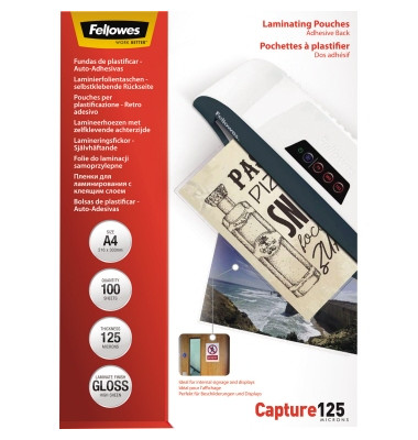 Laminierfolien Capture125 5328901, A4, 218x306mm, 125mic x2, glänzend, selbstklebend
