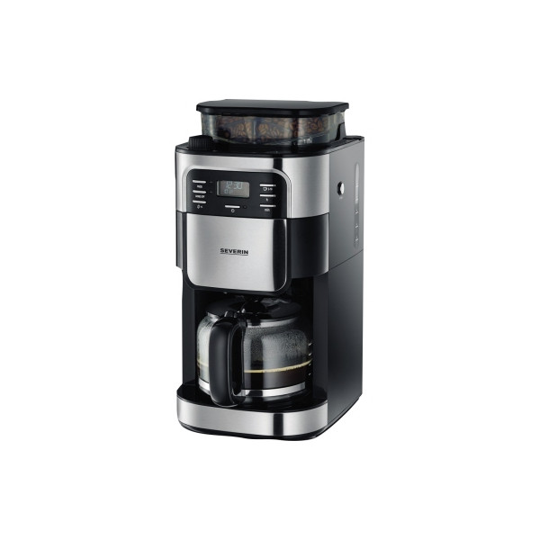 4008146022098 - SEVERIN Kaffeeautomat KA 4810 integriertes Mahlwerk 13 l Wassertank Bohnenbehälter 200 g Schwenkfilter 1×4 mit Tropfverschluss Warmhalteplatte B 225 x H 435 x T 260 mm Schwarz Edelstahl gebürstet