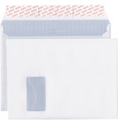 Faltentaschen documento 48684, lange Seite offen, C4+, mit Fenster, 20mm-Falte, haftklebend, 120g, weiß
