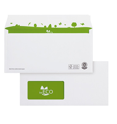 Briefumschlag beECO 02720161, Din Lang, mit Fenster, haftklebend, 80g, weiß